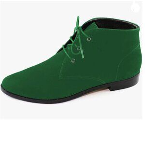 YDN Green Low Heel Pointed Toe Lace Up Chukka Ankle Boots Fall Winter Boot
